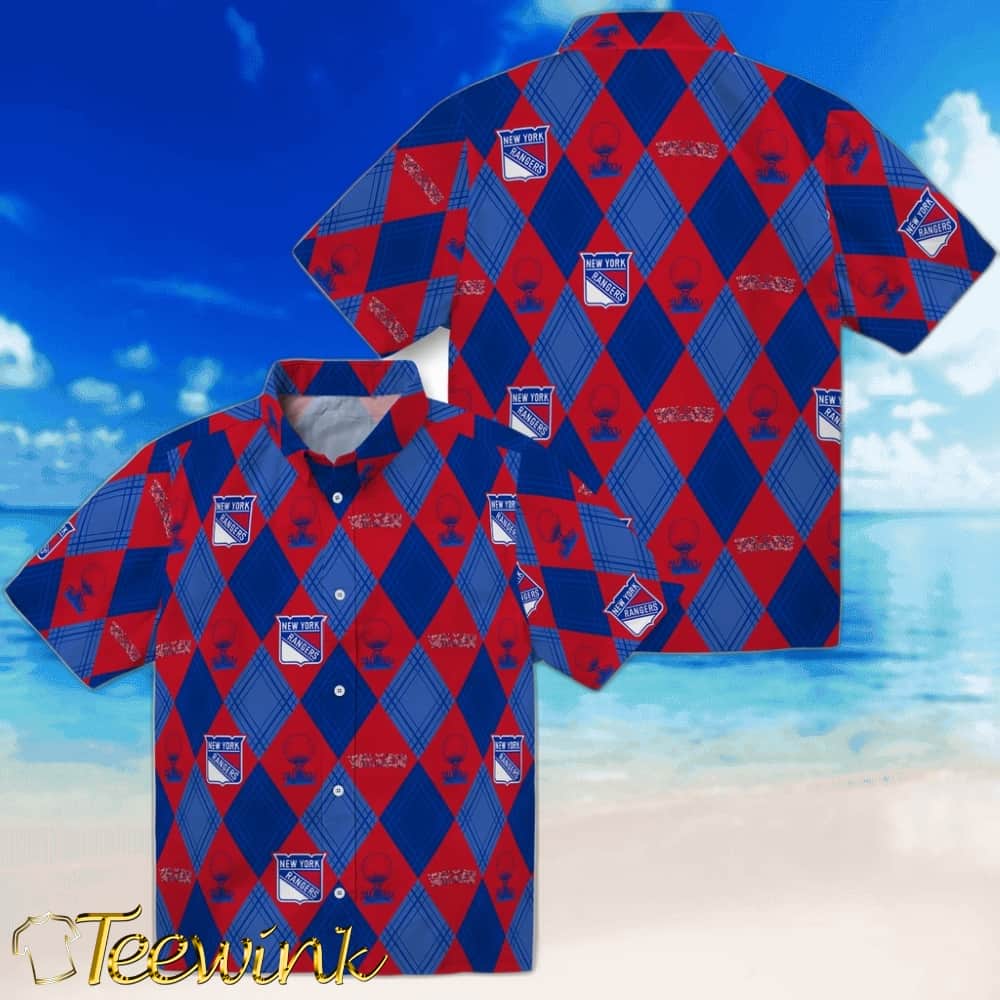 New York Rangers Hawaiian Shirt – Golfing Plaid image 3 New York Rangers Hawaiian Shirt – Golfing Plaid image 3
