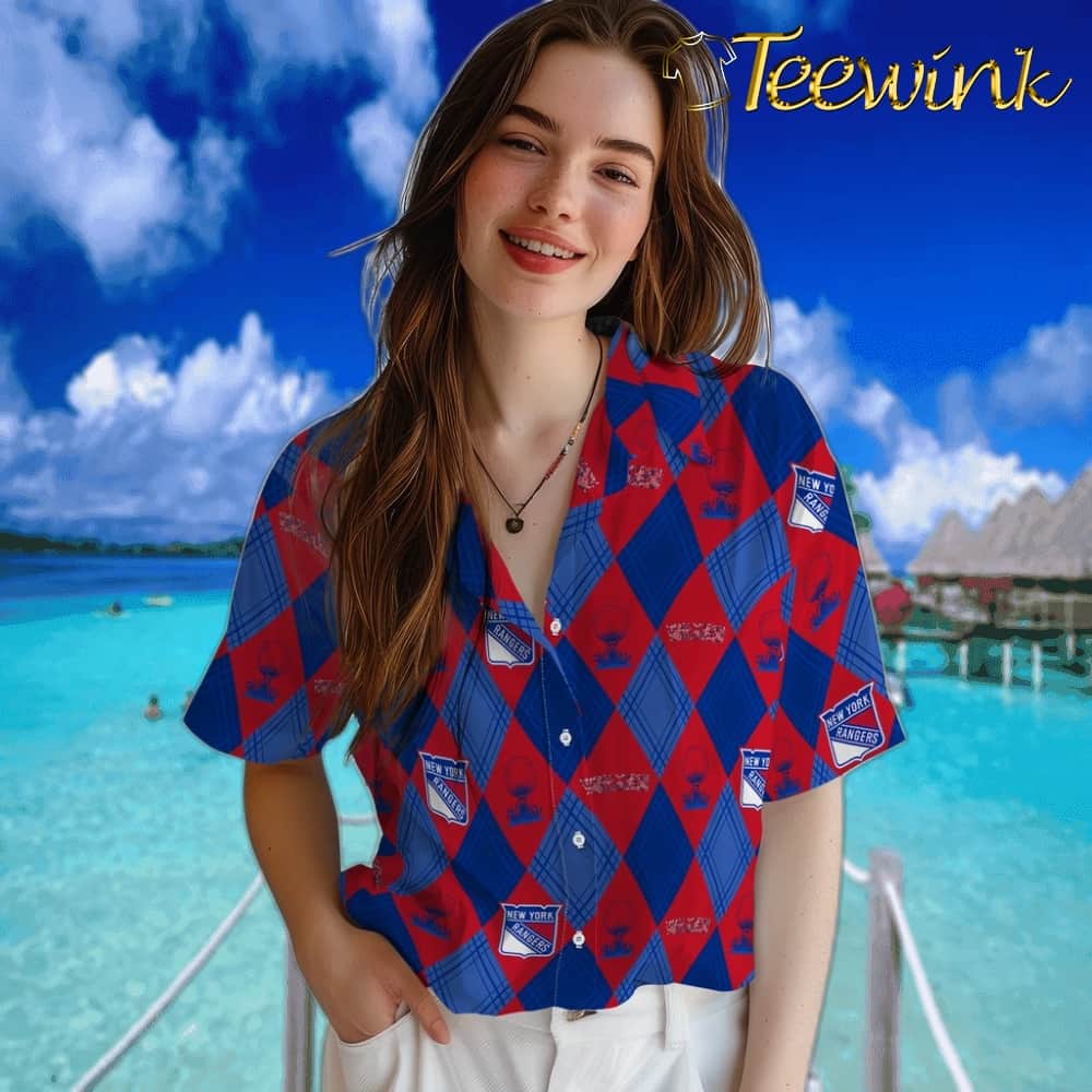 New York Rangers Hawaiian Shirt – Golfing Plaid image 4 New York Rangers Hawaiian Shirt – Golfing Plaid image 4