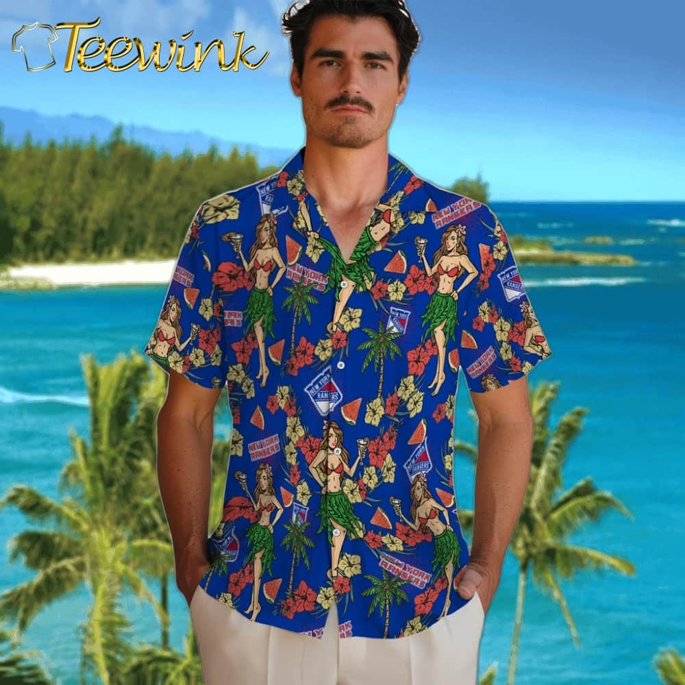 New York Rangers Hawaiian Shirt – Hawaiian Girls Design image 2 New York Rangers Hawaiian Shirt – Hawaiian Girls Design image 2