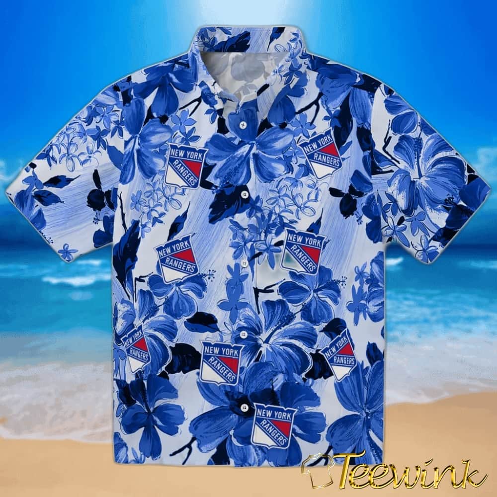 New York Rangers Hawaiian Shirt – Hibiscus Arrangement