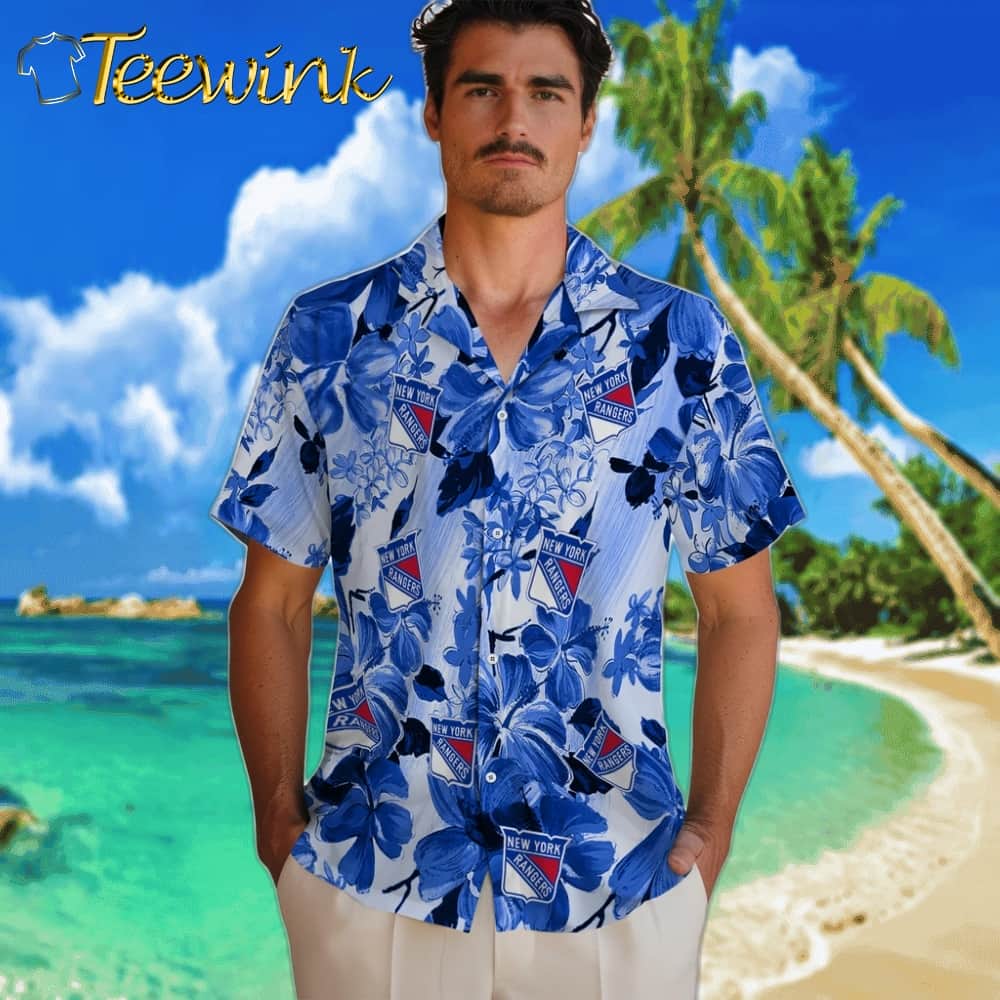 New York Rangers Hawaiian Shirt – Hibiscus Arrangement image 2 New York Rangers Hawaiian Shirt – Hibiscus Arrangement image 2