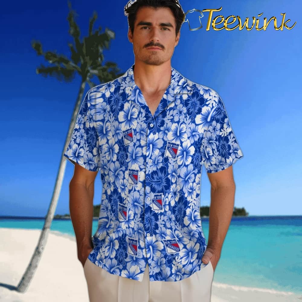 New York Rangers Hawaiian Shirt – Hibiscus Blooms image 2 New York Rangers Hawaiian Shirt – Hibiscus Blooms image 2
