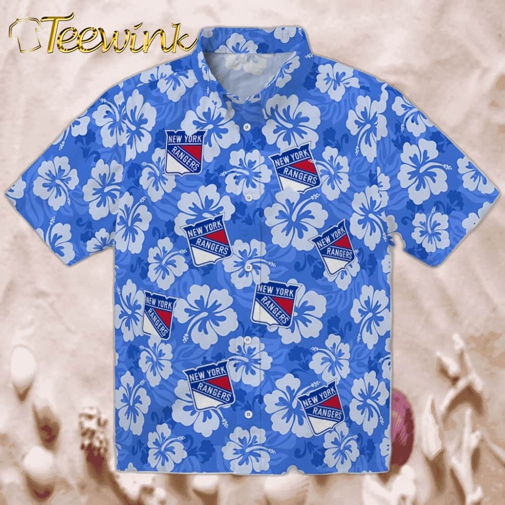 New York Rangers Hawaiian Shirt – Hibiscus Cluster