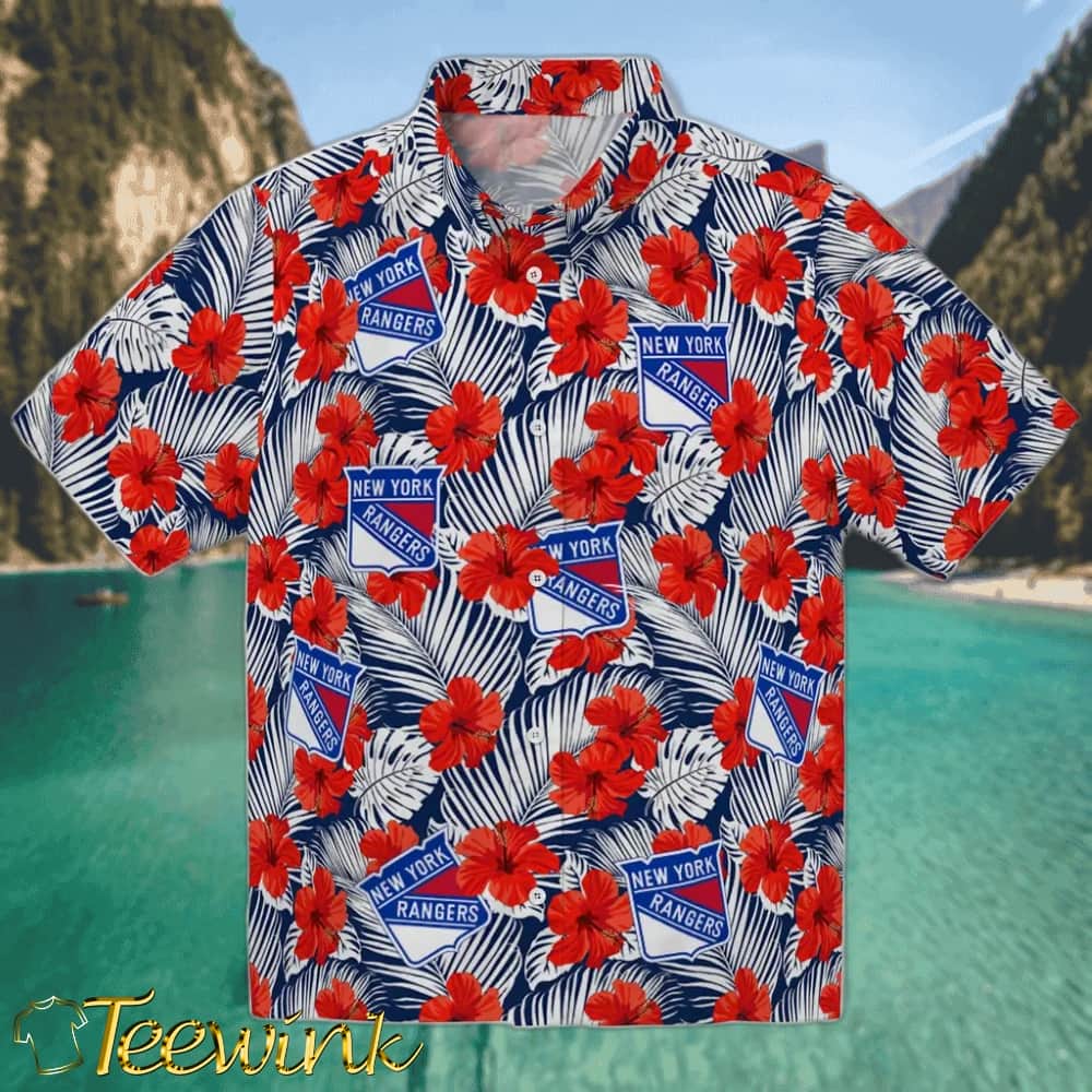 New York Rangers Hawaiian Shirt – Hibiscus Flower Design