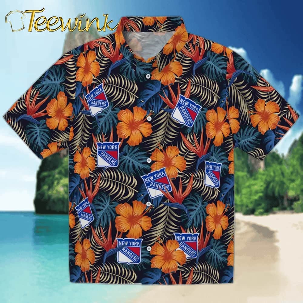 New York Rangers Hawaiian Shirt – Hibiscus Flowers