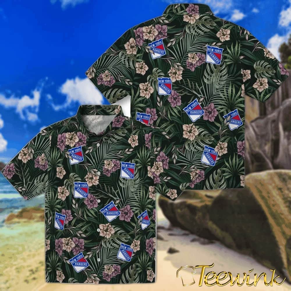 New York Rangers Hawaiian Shirt – Hibiscus Leaves Pattern image 3 New York Rangers Hawaiian Shirt – Hibiscus Leaves Pattern image 3