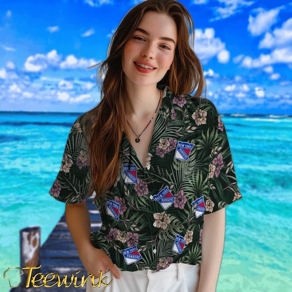 New York Rangers Hawaiian Shirt – Hibiscus Leaves Pattern image 4 New York Rangers Hawaiian Shirt – Hibiscus Leaves Pattern image 4