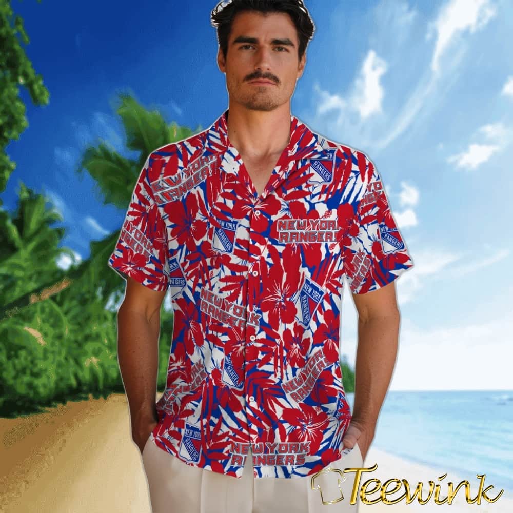 New York Rangers Hawaiian Shirt – Hibiscus Overlay image 2 New York Rangers Hawaiian Shirt – Hibiscus Overlay image 2
