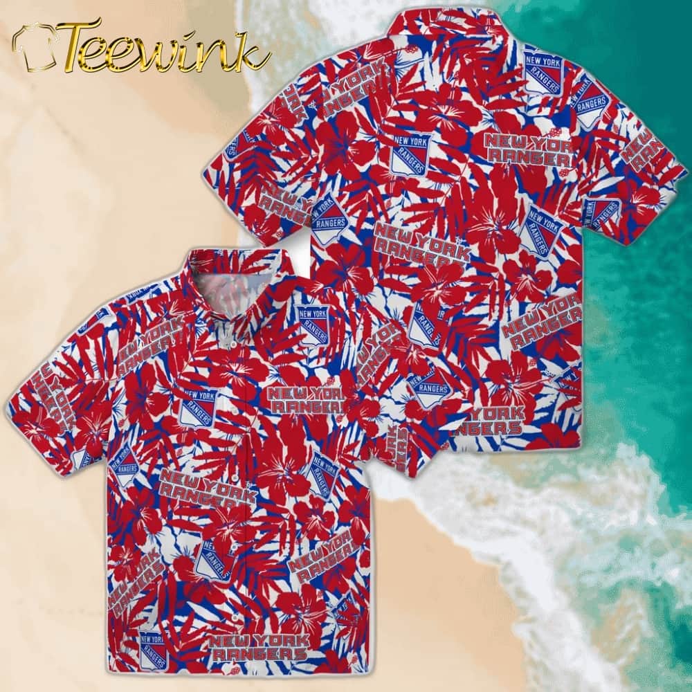 New York Rangers Hawaiian Shirt – Hibiscus Overlay image 3 New York Rangers Hawaiian Shirt – Hibiscus Overlay image 3
