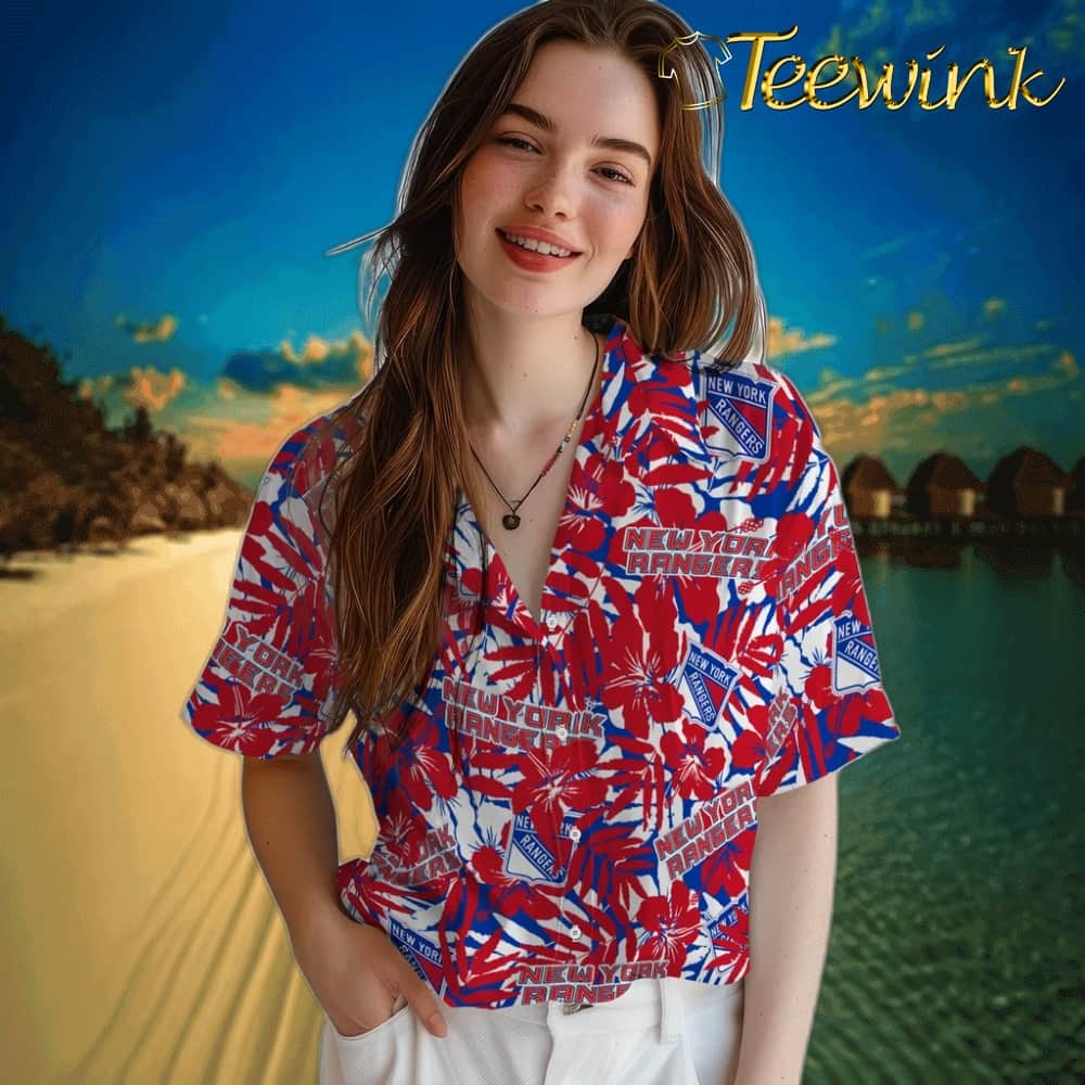 New York Rangers Hawaiian Shirt – Hibiscus Overlay image 4 New York Rangers Hawaiian Shirt – Hibiscus Overlay image 4