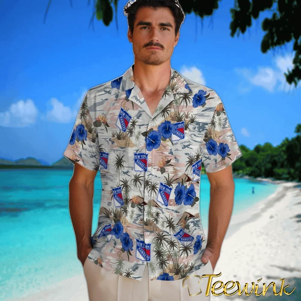 New York Rangers Hawaiian Shirt – Hibiscus Seaside image 2 New York Rangers Hawaiian Shirt – Hibiscus Seaside image 2