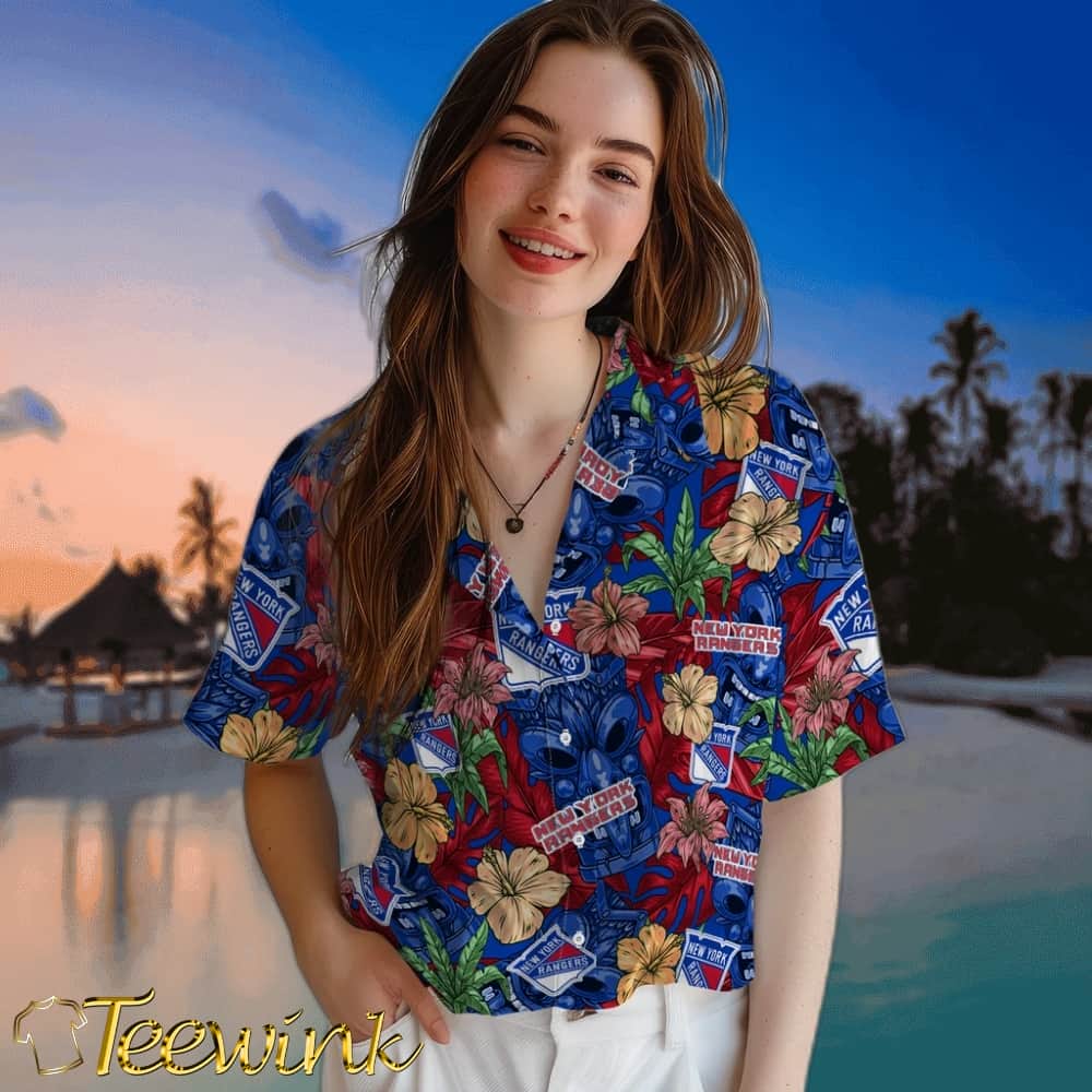 New York Rangers Hawaiian Shirt – Hibiscus Tiki Jungle image 4 New York Rangers Hawaiian Shirt – Hibiscus Tiki Jungle image 4