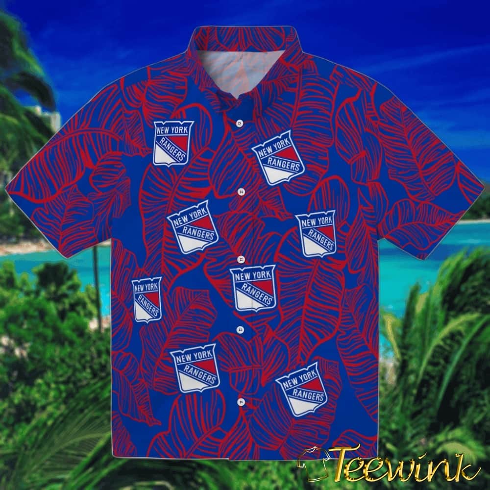 New York Rangers Hawaiian Shirt – Leaf Outline