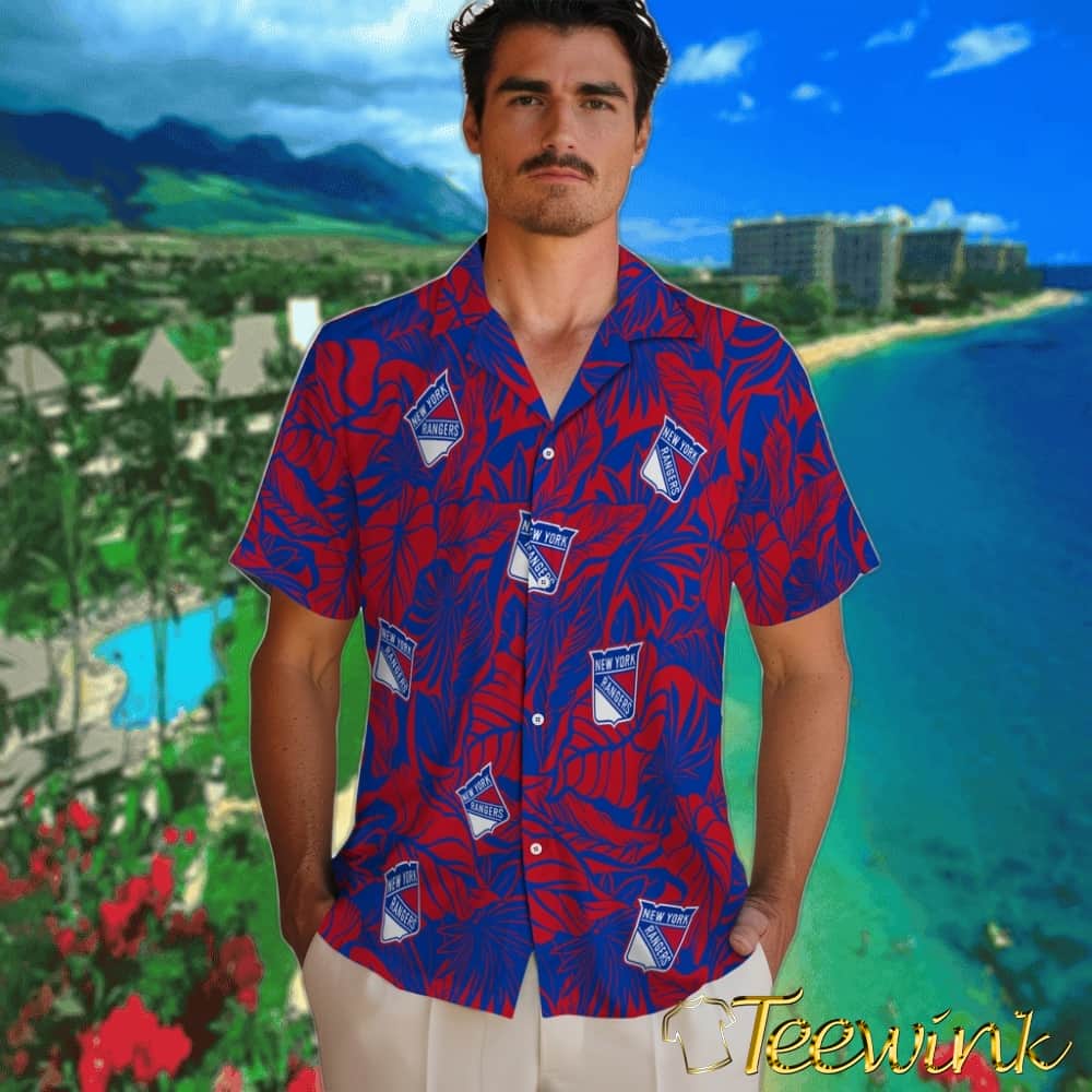 New York Rangers Hawaiian Shirt – Monstera Layer image 2 New York Rangers Hawaiian Shirt – Monstera Layer image 2