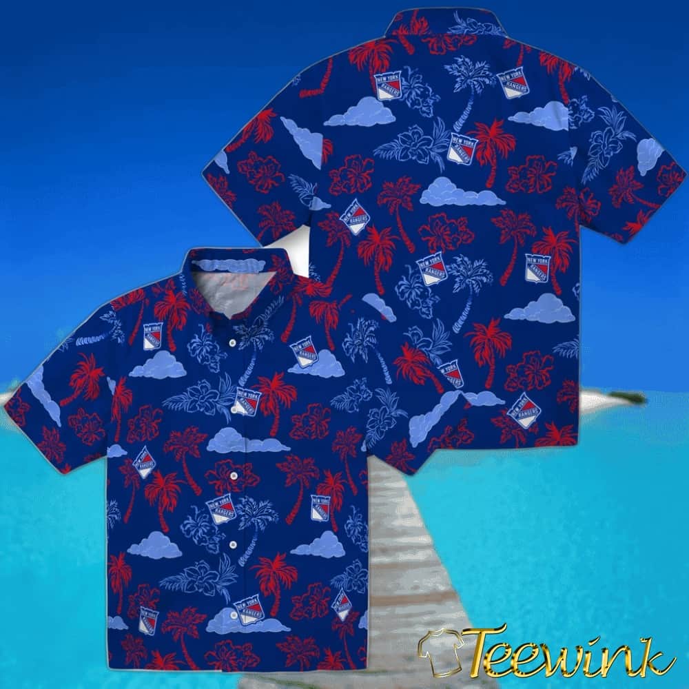 New York Rangers Hawaiian Shirt – Palm And Clouds image 3 New York Rangers Hawaiian Shirt – Palm And Clouds image 3