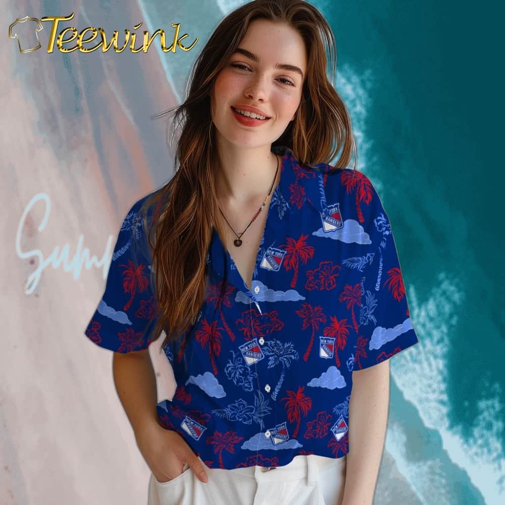 New York Rangers Hawaiian Shirt – Palm And Clouds image 4 New York Rangers Hawaiian Shirt – Palm And Clouds image 4