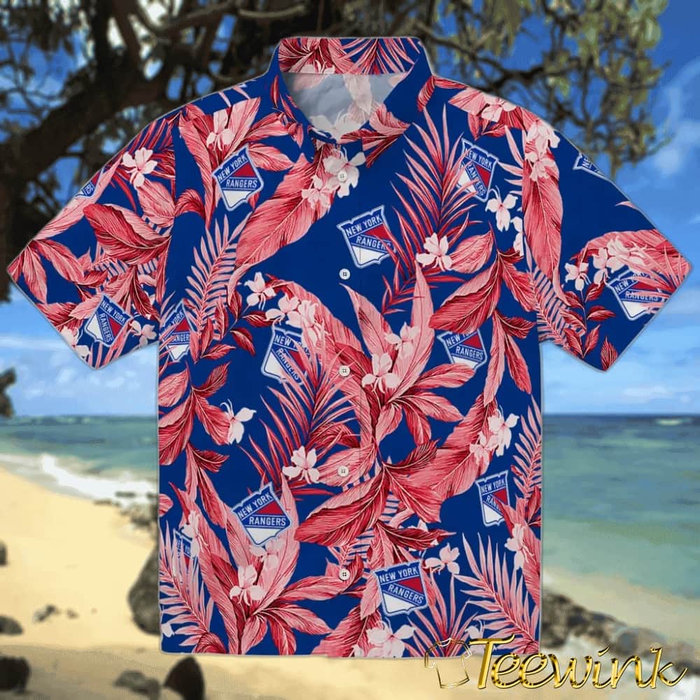 New York Rangers Hawaiian Shirt – Palm Leaves