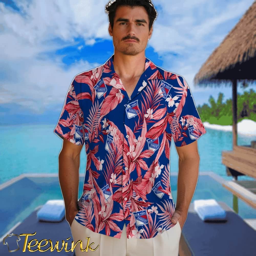New York Rangers Hawaiian Shirt – Palm Leaves image 2 New York Rangers Hawaiian Shirt – Palm Leaves image 2