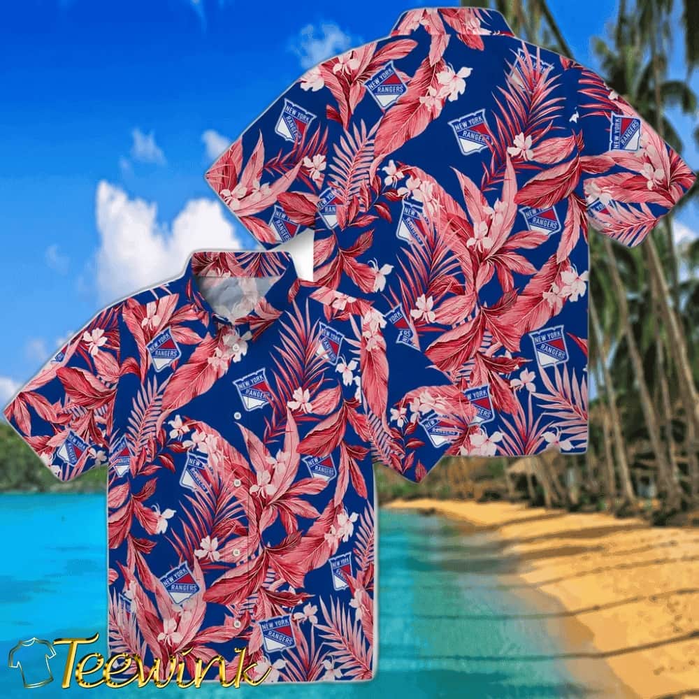 New York Rangers Hawaiian Shirt – Palm Leaves image 3 New York Rangers Hawaiian Shirt – Palm Leaves image 3