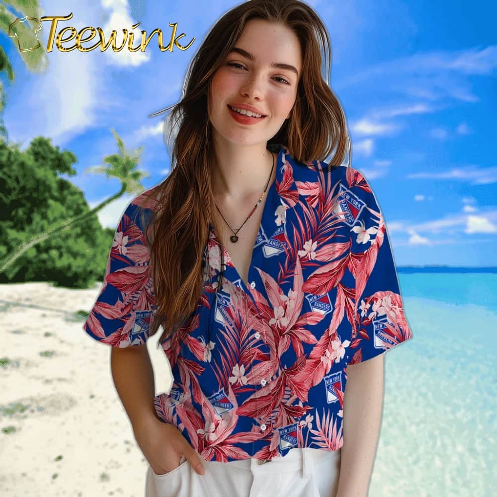 New York Rangers Hawaiian Shirt – Palm Leaves image 4 New York Rangers Hawaiian Shirt – Palm Leaves image 4