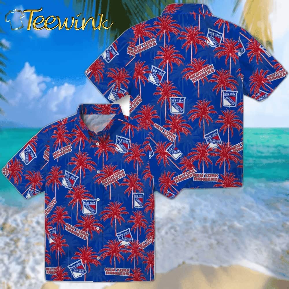 New York Rangers Hawaiian Shirt – Palm Tree Motif image 3 New York Rangers Hawaiian Shirt – Palm Tree Motif image 3