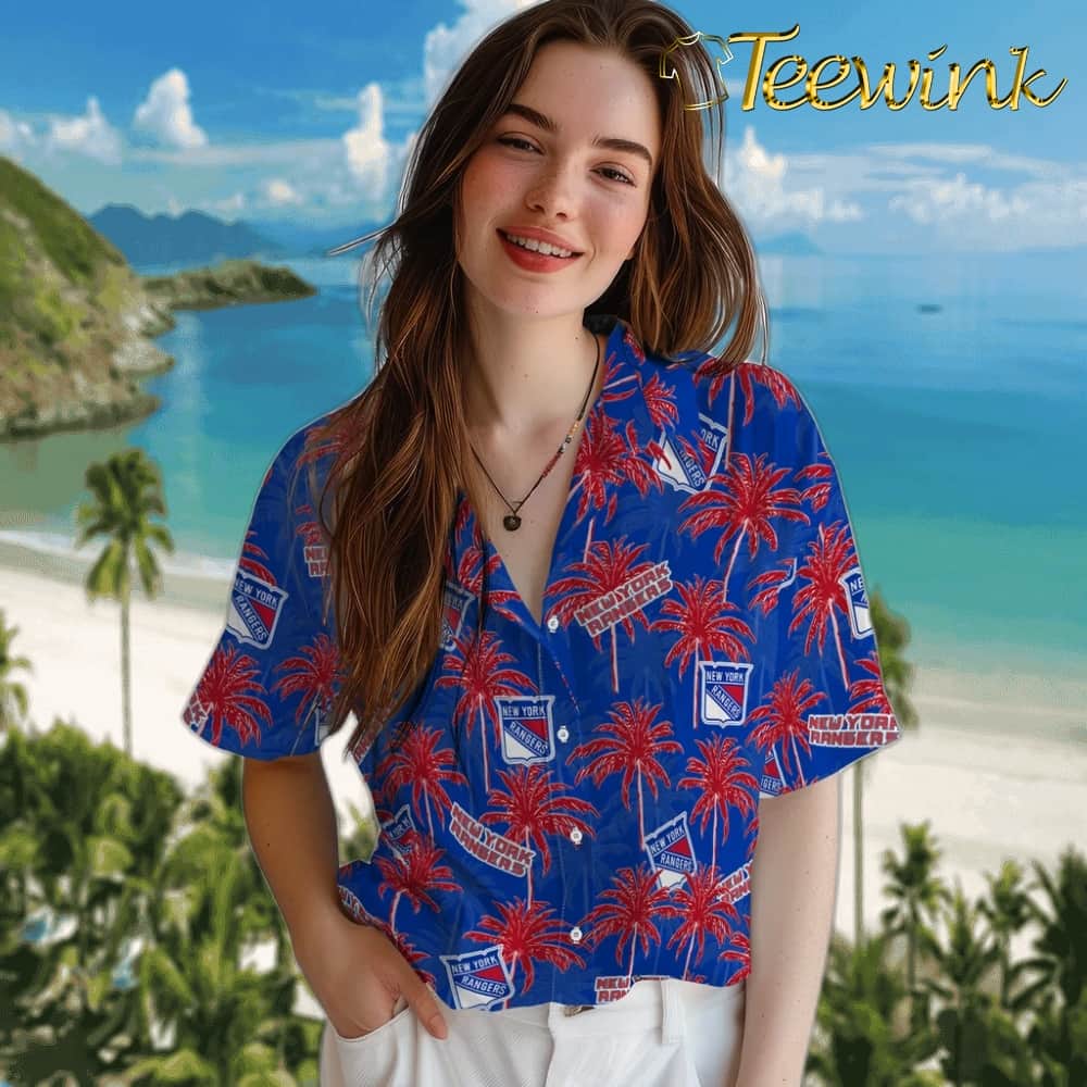 New York Rangers Hawaiian Shirt – Palm Tree Motif image 4 New York Rangers Hawaiian Shirt – Palm Tree Motif image 4