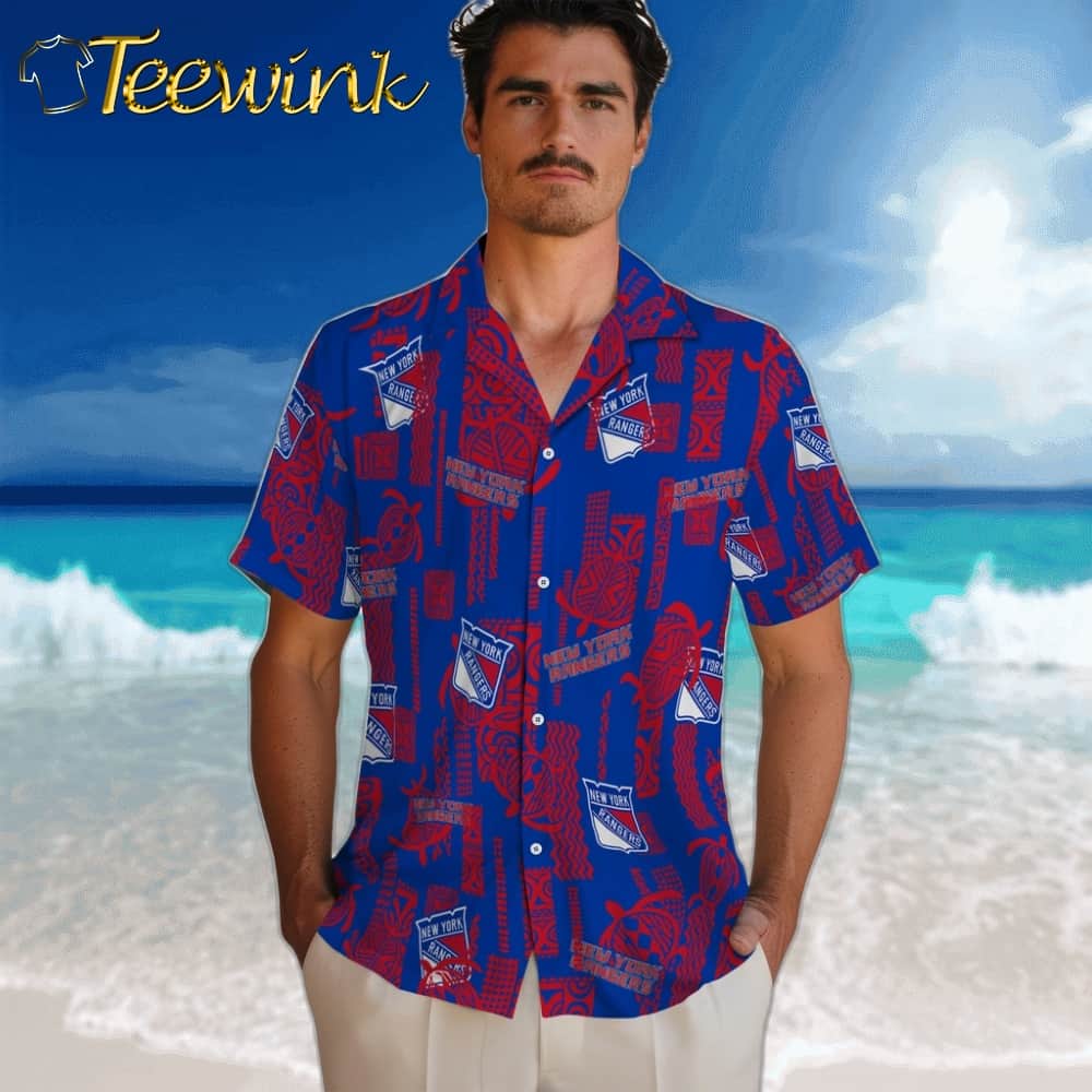 New York Rangers Hawaiian Shirt – Turtle Lines image 2 New York Rangers Hawaiian Shirt – Turtle Lines image 2