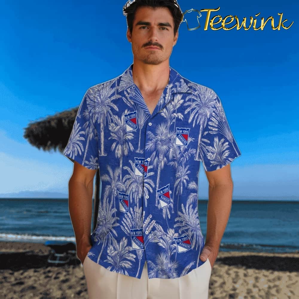 New York Rangers Hawaiian Shirt – Vintage Palm Tree image 2 New York Rangers Hawaiian Shirt – Vintage Palm Tree image 2