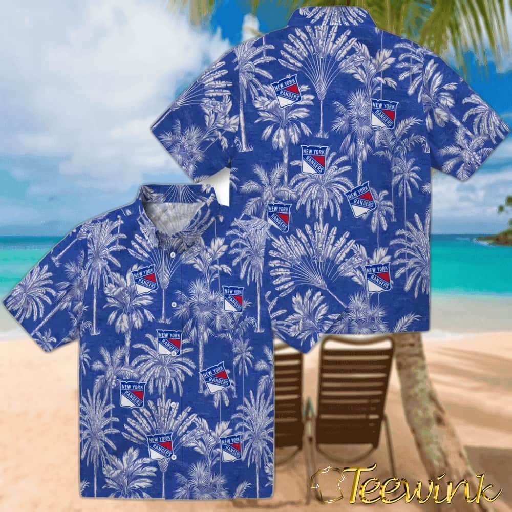 New York Rangers Hawaiian Shirt – Vintage Palm Tree image 3 New York Rangers Hawaiian Shirt – Vintage Palm Tree image 3