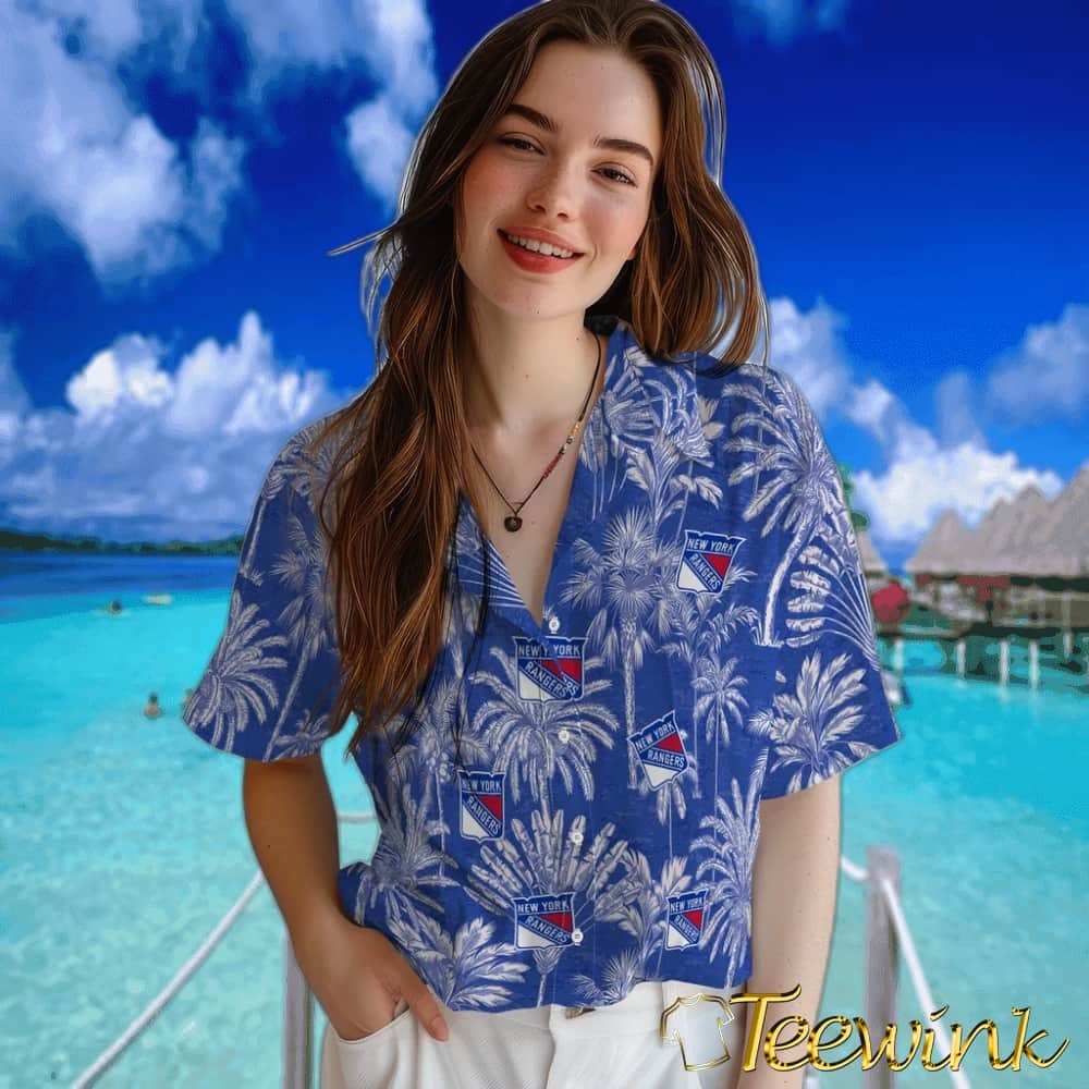 New York Rangers Hawaiian Shirt – Vintage Palm Tree image 4 New York Rangers Hawaiian Shirt – Vintage Palm Tree image 4