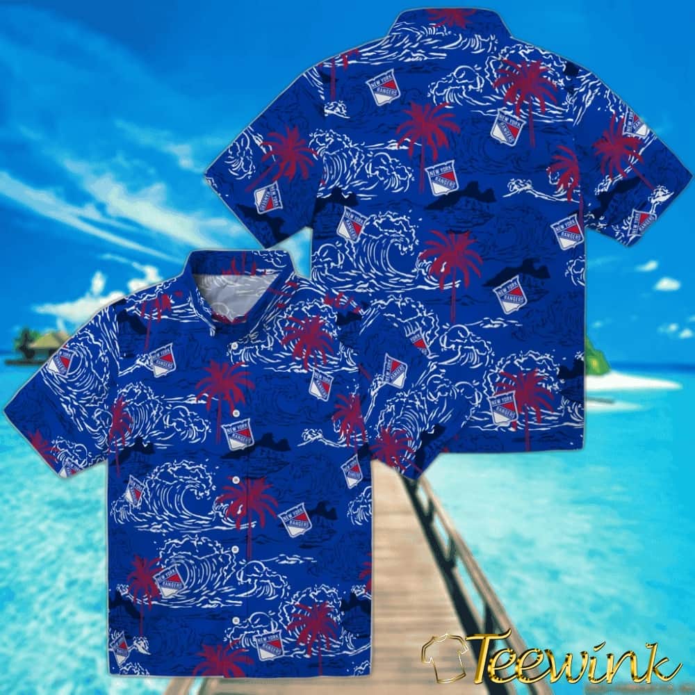 New York Rangers Hawaiian Shirt – Wave Palm image 3 New York Rangers Hawaiian Shirt – Wave Palm image 3