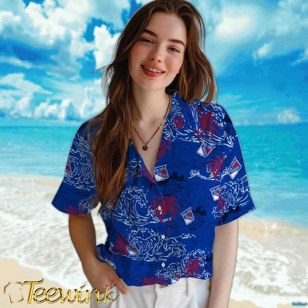 New York Rangers Hawaiian Shirt – Wave Palm image 4 New York Rangers Hawaiian Shirt – Wave Palm image 4