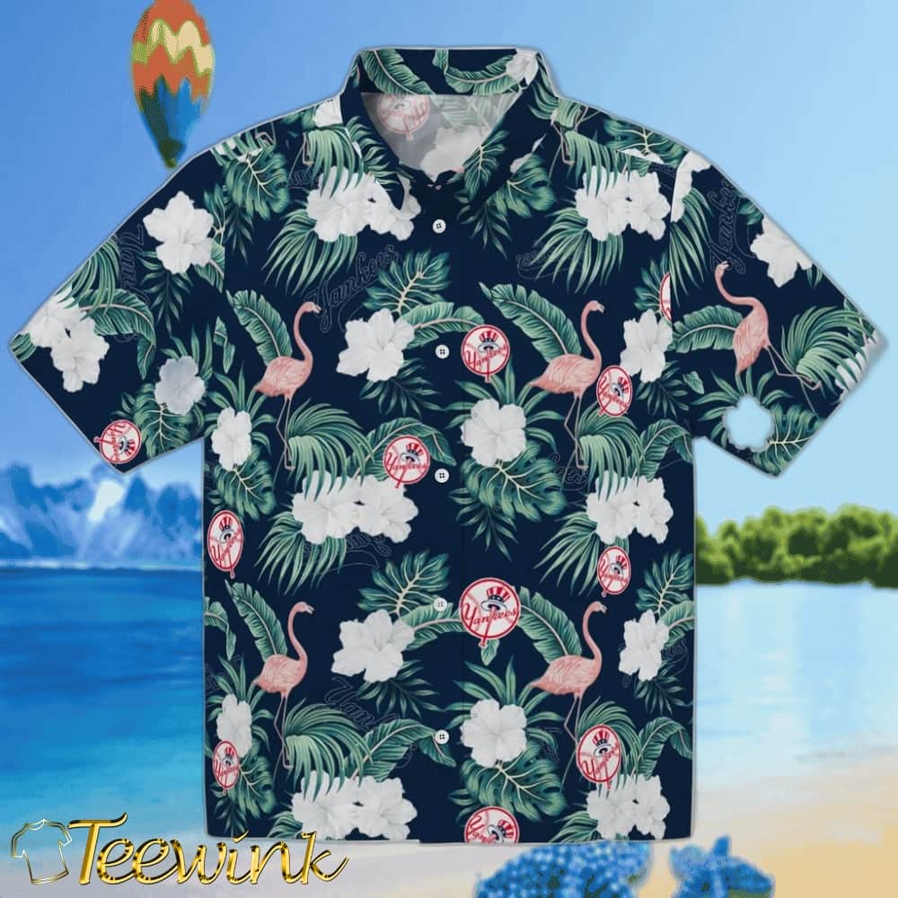 New York Yankees Hawaiian Shirt – Flamingo and Hibiscus