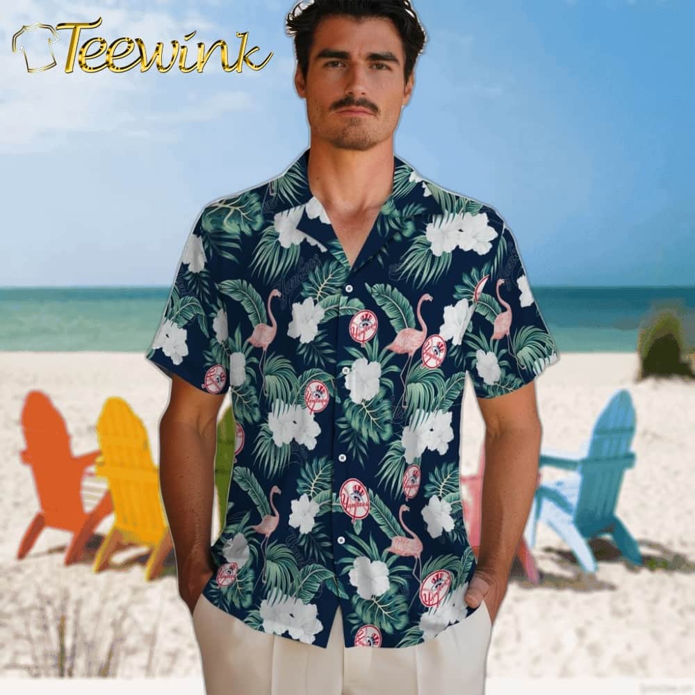 New York Yankees Hawaiian Shirt – Flamingo and Hibiscus image 2 New York Yankees Hawaiian Shirt – Flamingo and Hibiscus image 2