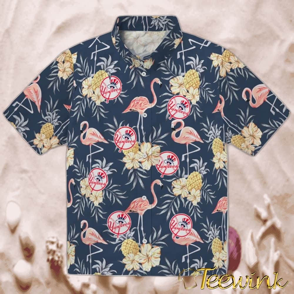New York Yankees Hawaiian Shirt – Flamingo and Hibiscus New York Yankees Hawaiian Shirt – Flamingo and Hibiscus
