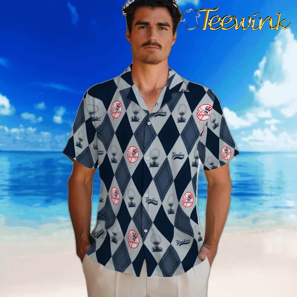 New York Yankees Hawaiian Shirt – Golfing Plaid image 2 New York Yankees Hawaiian Shirt – Golfing Plaid image 2