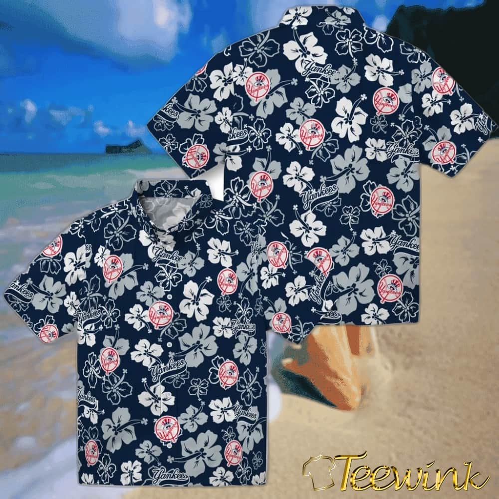 New York Yankees Hawaiian Shirt – Hibiscus Flower Design image 3 New York Yankees Hawaiian Shirt – Hibiscus Flower Design image 3