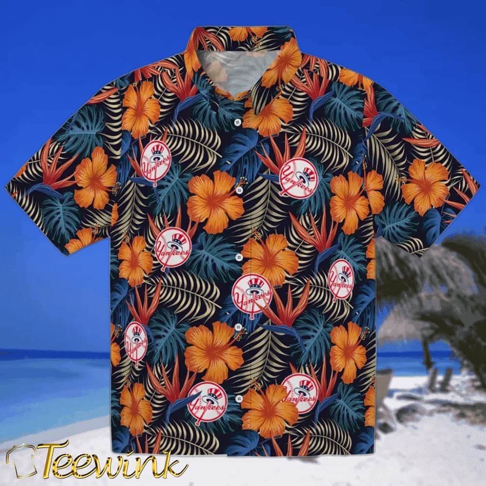 New York Yankees Hawaiian Shirt – Hibiscus Foliage