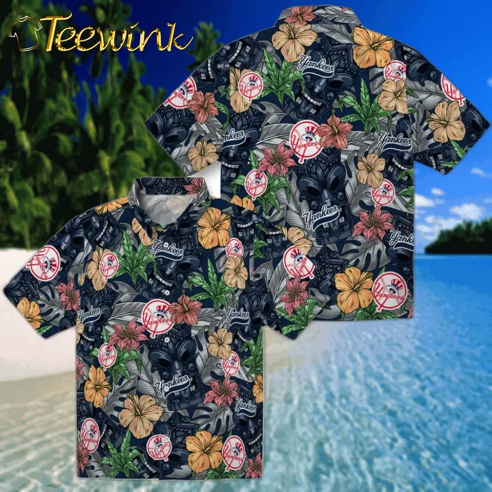 New York Yankees Hawaiian Shirt – Hibiscus Tiki Jungle image 3 New York Yankees Hawaiian Shirt – Hibiscus Tiki Jungle image 3