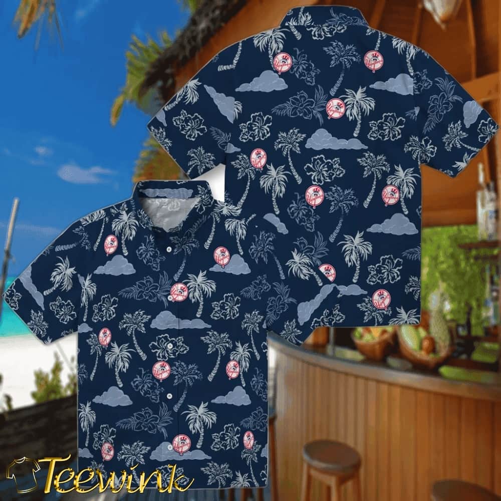New York Yankees Hawaiian Shirt – Palm And Clouds image 3 New York Yankees Hawaiian Shirt – Palm And Clouds image 3