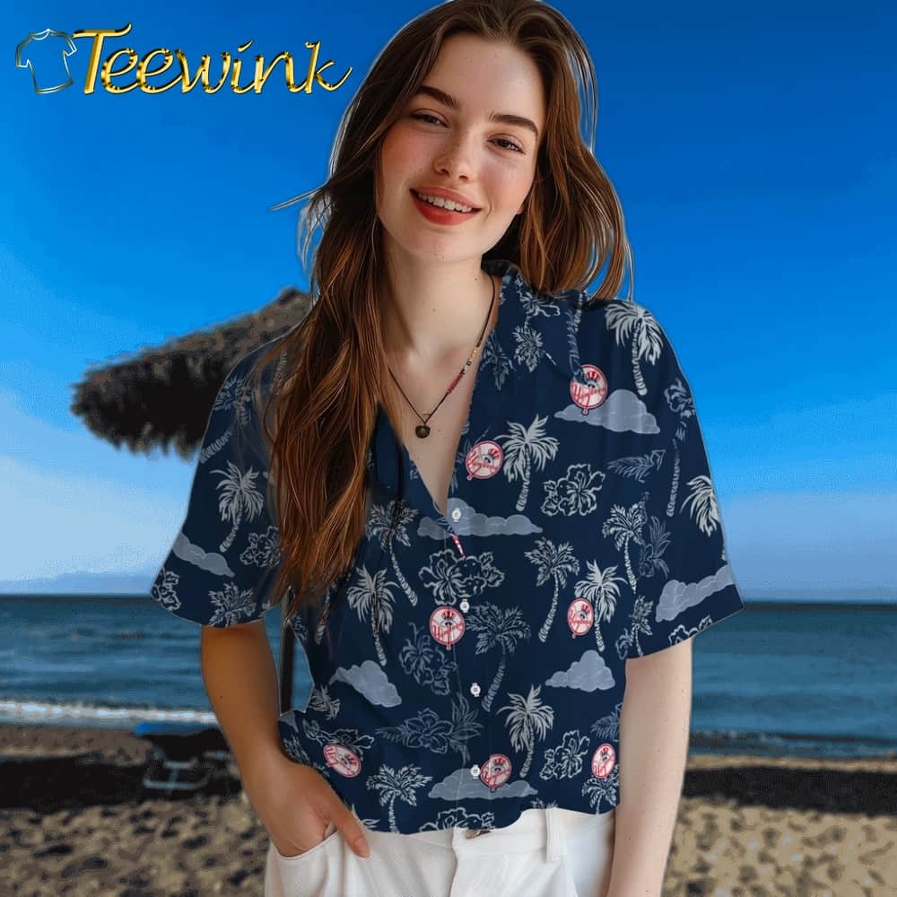 New York Yankees Hawaiian Shirt – Palm And Clouds image 4 New York Yankees Hawaiian Shirt – Palm And Clouds image 4