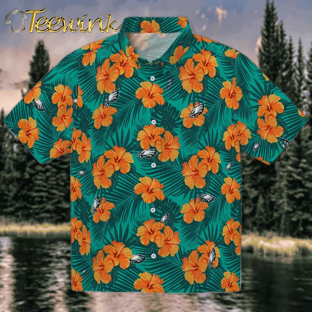 Philadelphia Eagles Hawaiian Shirt – Hibiscus and Palm Leaves