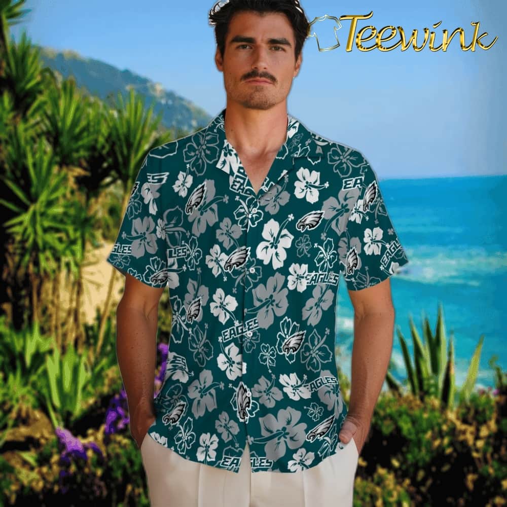 Philadelphia Eagles Hawaiian Shirt – Hibiscus Flower Design image 2 Philadelphia Eagles Hawaiian Shirt – Hibiscus Flower Design image 2