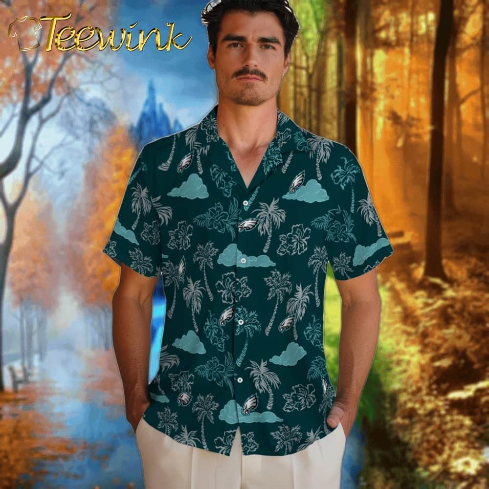 Philadelphia Eagles Hawaiian Shirt – Palm And Clouds image 2 Philadelphia Eagles Hawaiian Shirt – Palm And Clouds image 2