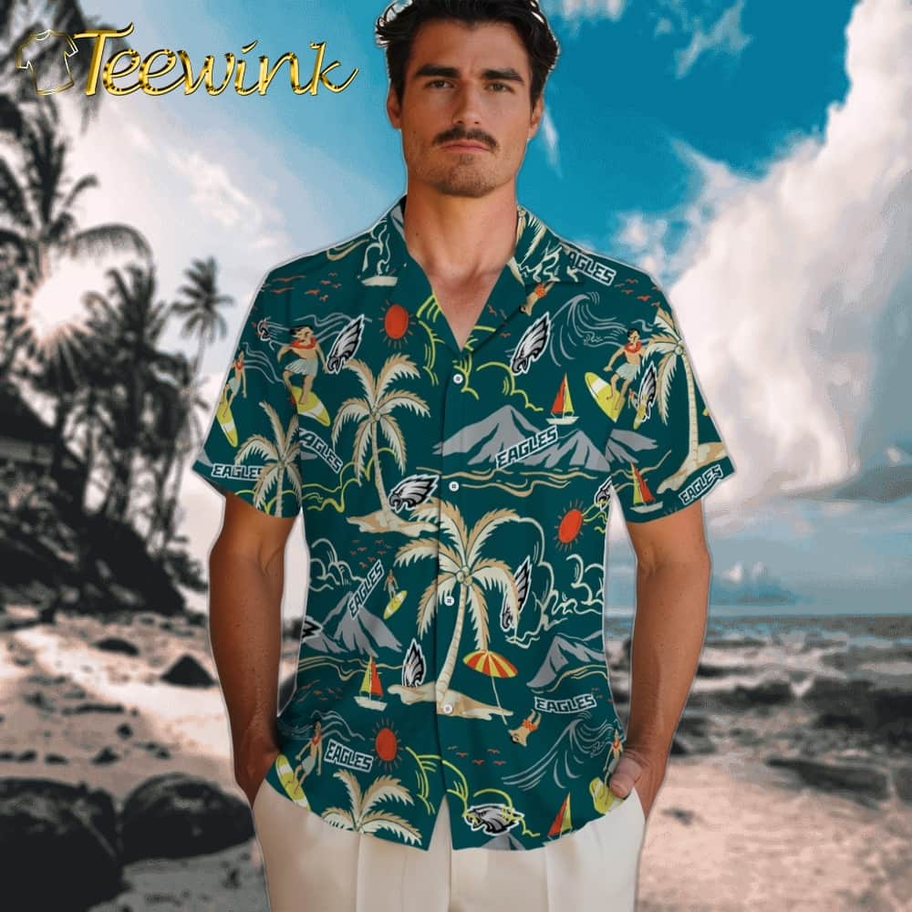 Philadelphia Eagles Hawaiian Shirt – Palm Tree Island image 2 Philadelphia Eagles Hawaiian Shirt – Palm Tree Island image 2
