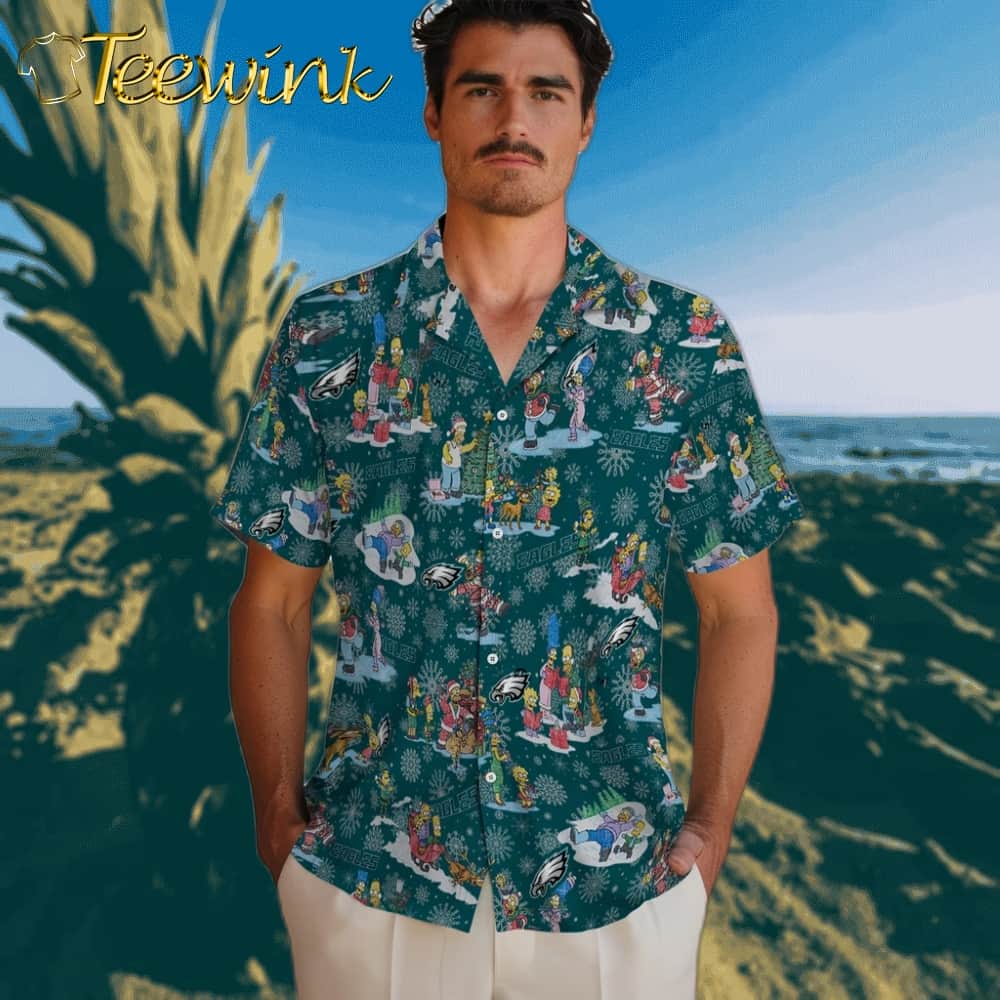 Philadelphia Eagles Hawaiian Shirt – Simpsons Christmas image 2 Philadelphia Eagles Hawaiian Shirt – Simpsons Christmas image 2
