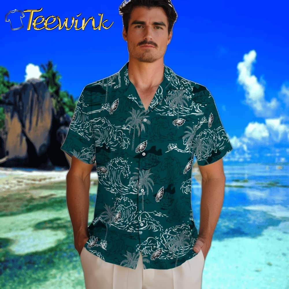 Philadelphia Eagles Hawaiian Shirt – Wave Palm image 2 Philadelphia Eagles Hawaiian Shirt – Wave Palm image 2