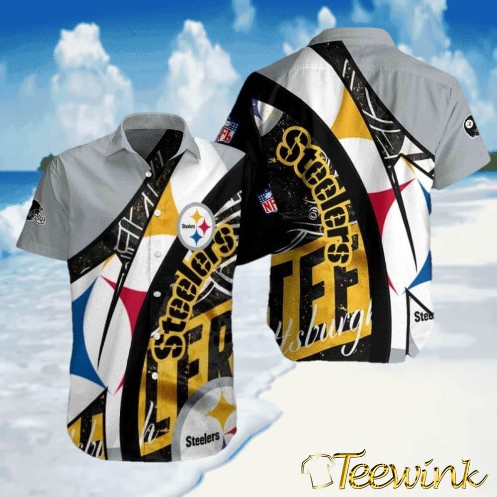 Pittsburgh Blitz – White Black Artistic Football Splash Hawaiian Steelers Shirt