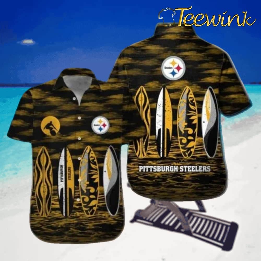 Pittsburgh Steelers Aloha Shirt Black And Gold Surfboard Art