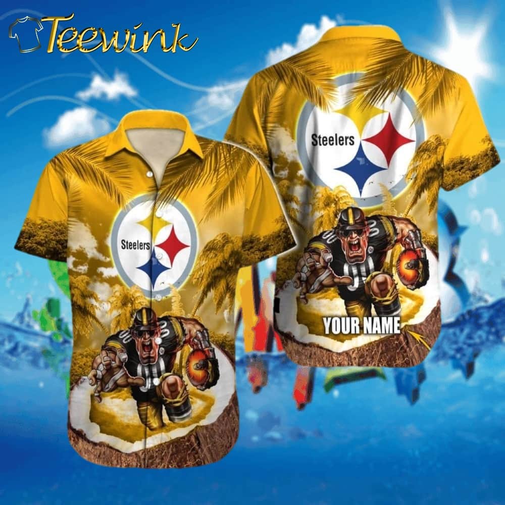 Pittsburgh Steelers Aloha Shirt Black And Gold Surfboard Art